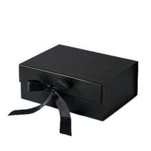 1pc Ribbon Gift Packaging Box, Folding Gift Box With Bow, Birthday Gift, Hard Box One-Piece Style Cosmetic Gift Box, Holiday Gift Packaging Box - Black - View 9