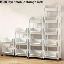Multi-Layer Storage Rack Multi-Layer SPA Storage Cart - PABA, Non-Electric, Mobile Storage Rack With Wheels, 3/5 Layers, Suitable For Living Room, Bedroom Dormitory Book Storage Rack, Bedside Cart, Utility Cart, Book Cart, Roller Cart, Baby Stroller Storage Box, Kitchen Storage Box, Diaper Cart, Bathroom Storage Box - 白色-3層 - 查看 1