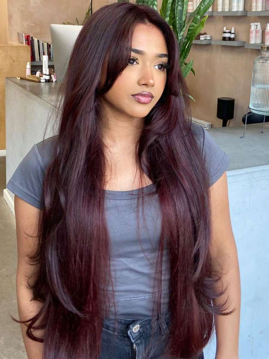 99j 勃艮第蕾丝前假发真人发红色真人发假发 13x4 彩色波浪假发 150% 密度樱桃红透明蕾丝前假发预拔婴儿头发万圣节服装