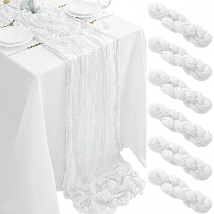 6/12Pack White Cheesecloth Table Runner 17x108Inch Spring Easter Cheese Cloth Table Runner 9FT Boho Gauze Table Runners Rustic Sheer Table Runners For Wedding Bridal Party Decor - 白色 - 查看 1