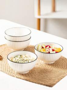 6/4pcs Vertical Striped Ceramic Bowls Set, 5-Inch Ceramic Round Rice Bowls, Minimalist Small Bowls, Dinnerware Set, Dessert Bowls, Kitchen & Dining Sauce Dishes, Oven & Microwave - Multicolor - View 6