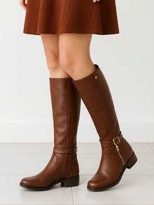 Botas Largas mujer cafe, botas altas con hebilla y cierre, botas marrones caña alta, botas casuales mujer, botas con cierre lateral alto, botas urbanas otoño invierno,botas tipo para montarv, elegantes y hermosas muy Comodas - Negro - Ver 1
