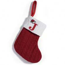1pc Cute Letter Christmas Stocking Decor, Creative Christmas Tree Hanging Accessory, Knitted Sock Decoration