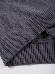 ANDREILEE Men's Casual Loose Solid Color Ribbed English Letter Korean Style Commute Versatile Zip-Up Half-Turtleneck Knit Long Sleeve Cardigan, Autumn/Winter - Grey - View 8