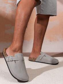 Men's Mule Shoes New Vintage Slip-On Loafers Casual Slouchy Shoes, Closed Toe Flat Mules With Adjustable Strap, Available In Thermal Lined Autumn/Winter Version And Non-Fleece Four-Season Version - Grey - View 4