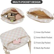 Small Crossbody Bags Checkered Purse For Women Nylon Shoulder Bag Cross Body Purse With Wide Strap  Cross Body Purse, Mini Crossbody Bags For Women Travel Purse, Shoulder Handbag Wallet With  Blocking Slots Quilted Wristlet Evening Cute Bag Charm For Gift - 格紋米色 - 查看 4