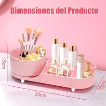Organizador de Maquillaje, Gran Capacidad Organizador de Perfumes Giratorio de 360 ° , Porta Brochas de Maquillaje con 9 Compartimentos para Cosméticos, Brochas, Skincare, Rosa - Rosa A - Ver 5