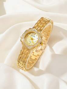 Đồng hồ thạch anh khảm đá Rhinestone mặt số bất đối xứng dành cho nữ CARYINO, hai tông màu vàng và bạc, dây đeo bằng thép không gỉ thời trang sang trọng cá nhân hóa, phù hợp cho cuộc sống hàng ngày, tiệc tùng, ăn tối, tụ họp - Vàng - Xem 4