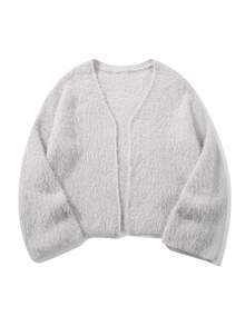 Cárdigan de mujer de punto texturizado y esponjoso, versátil para el hogar, el transporte y el uso diario en primavera/otoño/invierno - Gris - Ver 1