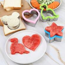 Cortador de sándwich de acero inoxidable, molde para tostadas con forma de dinosaurio y conejo, cortadores de galletas y verduras, molde de hornear DIY, herramienta para el almuerzo Bento de niños - Multicolor - Ver 4
