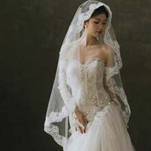 Spitzenschleier, Hauptbrautkleid der Braut mit extra langer Schleppe, Requisiten für Hochzeitsfotos, 2 Meter langer und 1,5 Meter breiter weißer Schleier