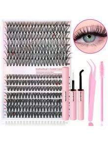 600Pcs Individual False Eyelash Clusters, Large Capacity, 9-16mm, 30D 40D 50D 30C, Colorful Cat Eye Lashes Available, Natural, Thickened, Volumizing Lashes, Comes With 1 Small Colorful Lash, Perfect For Beginners, Reusable, Ideal For Dinner Parties, Family Gatherings, Parties, Bars, And Dance Outfits - Đen+(Hồng,/cam/vàng/xanh lá/xanh dương/tím) (60 chiếc) - Xem 12
