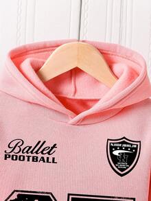 青少年女孩卡通印花保暖连帽衫和运动裤套装 - 粉色 - 查看 3