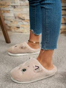 1 Pair Cartoon Cat Plush Warm Slippers For Women, Comfortable Indoor/Outdoor Slip-On Slippers For Autumn/Winter
