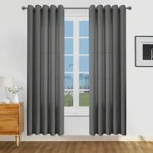 Set 1/2 buah Tirai Tekstur Linen Imitasi, Cocok untuk Ruang Tamu dan Kamar Tidur, Tirai Semi-Transparan Anyaman Goni Rustic dengan Lubang Atas, Penyaring Cahaya, Abu-abu Gelap - Dark Grey - View 19