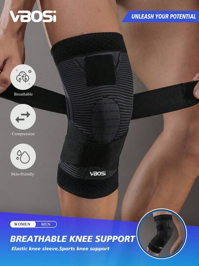 VBOSI 1 pezzo Manicotto elastico e traspirante per il ginocchio con cinturino regolabile - Supporto di compressione unisex per basket, ciclismo, corsa