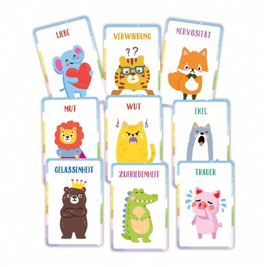 32pcs Emotion Flashcards, German Language Learning Word Cards, Children's Educational Learning Toys, Enlightenment Cards, School, Students, Stationery, Learning Supplies, School Resources, Stationery, Learning German, Children's Stationery