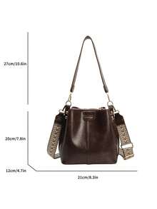 Mini Summer Fashion Texture Solid Color PU Bucket Bag Retro Versatile Women's Shoulder Bag - Coffee Brown - View 3