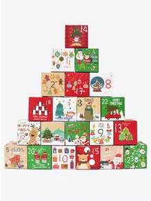 24个圣诞降临节日历盒，圣诞装饰，24天DIY倒计时空日历，带有圣诞老人、驯鹿和雪花图案，适用于圣诞派对礼物、家居装饰、房间装饰、冬季圣诞装饰、家居圣诞礼物、圣诞装饰