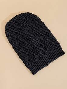 JZML 1pc Solid Slouchy Beanie, Casual Men Beanie Hat Fall,Summer,Beach,Holiday - Black - View 3
