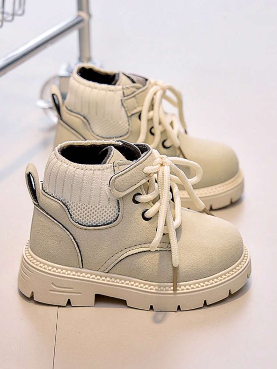 1 Pair Solid Color Lace-Up Snow Boots, Thickened Warm Lining, Suitable For Boys And Girls, Ideal For Casual Wear And School In Autumn/Winter - White - View 1