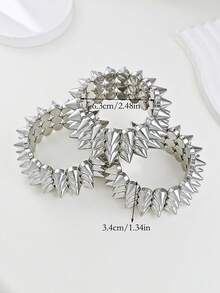 LADYCOCO 3pcs/Set Punk Style ABS Plastic Rivet Spike Bracelet Couples, Women's Personalized Rivet Bangle, Suitable For Daily Wear, Party, Music Festival - Silver Set - View 3