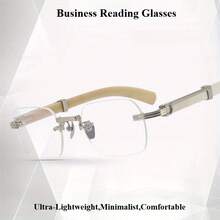 Men's Retro Square Frameless Reading Glasses With Metal Hinge-HD Lens Reading Glasses Magnifying Glass 1.0 To 4.0 Magnification, Durable Business And Office Glasses, Suitable For Daily Use, Stylish Metal Frame Design, Multi-Function Magnification, Modern Glasses, High Quality Lens, Vision Correction, Exquisite Design, Lightweight Structure, Vision Support, Adults - 金&白色 - 查看 2