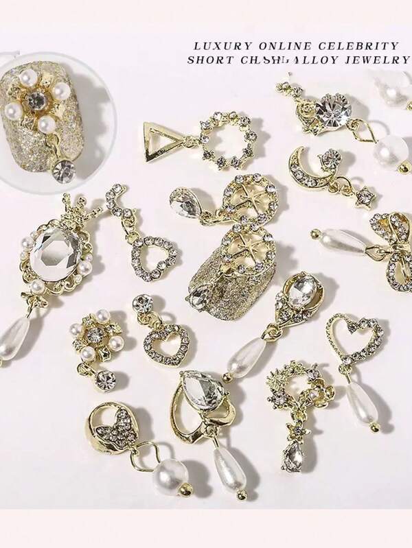 10 قطعة مجموعة زينة أظافر فاخرة - فراشات ثلاثية الأبعاد من السبائك، قلوب، فيونكات وغيرها مرصعة بالراين ستونز - مثالية لتزيين المناكير والبديكير DIY