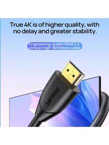 PHILIPS Cable HDMI 2.0 SWL6118D/93, alta frecuencia de actualización 4K a 60 Hz, alto ancho de banda, sincronización de audio y video, resistente al desgaste, adecuado para computadoras, televisores y proyectores. - Negro - Ver 2