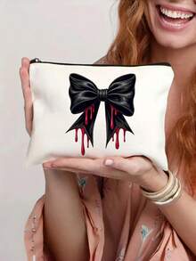 Necessaire de Maquiagem Assustadora de Halloween - Imprescindível para Viagens e Deslocamentos Diários, Organizador de Cosméticos de Lona de Grande Capacidade para Viagens, Estampa Assustadora se Destaca da Multidão, Bolsa de Toalete para Levar na Mão, Perfeita para Deslocamentos e Estudantes, Um Acessório Divertido e Funcional para Estudantes