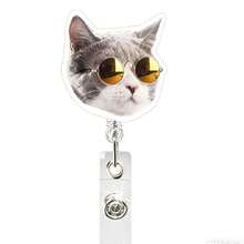 1pc Acrylic Cat Retractable Rotating Badge Reel, Nurse/Doctor ID Card Holder Keychain