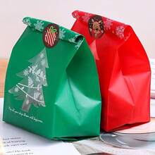 10pcs/25pcs/50pcs Reusable Christmas Plastic Gift Bags - Mixed Colors With Snowflake & Christmas Tree Patterns, Holiday Party Decorations, Christmas Gift Wrapping Supplies, Festive Themed Design, Christmas Decor, Christmas Gifts Packaging, New Year Decorations (Stickers Not Included) - Multicolor - View 3