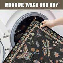 1pc Fashion Simple Bohemia Print Area Rugs For Living Room, Machine Washable Indoor Rugs, Non-Slip Low Pile Flannel Decorative Rugs With Black Binding Rug, Suitable For Dining Room Bedroom Home Office Laundry Kitchen(31*20in/16*48in/18*60in/84*60in) - 黑色 - 查看 11