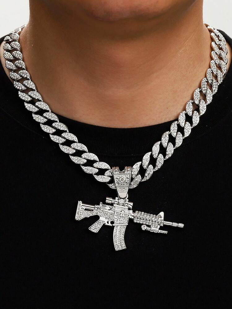 1pc Men's Personalized Alloy New Rhinestone Gun Pendant Necklace, European And American Men's Hip-Hop Cool Domineering Necklace - E Type - View 22