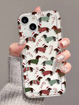 1 件时尚圣诞腊肠狗糖果图案透明 TPU 气囊减震手机壳，适用于 16/16Pro/16Plus/15/15ProMax/15Pro/11/12/13/14ProMax/12Mini/13Mini/11Pro/11ProMax/12Pro/12ProMax/13Pro/13ProMax/14Pro/14ProMax，手感优雅的软壳
