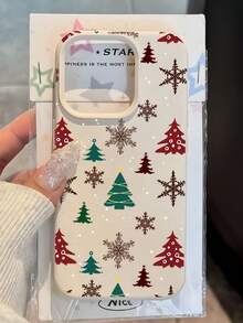 1pc Christmas Tree & Snowflake Graphic Litchi Texture Full Body Shockproof TPU Phone Case, Compatible With Iphone 17, 16, 15, 14, 13, 12, 11 Pro Max - Multicolor - View 1