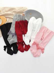 Paquete de 5 medias opacas de color liso con moño, apropiadas para uso diario en todas las estaciones, para niñas - Multicolor - Ver 12