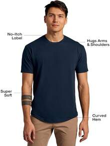 Mens T-Shirts – Curved Hem Tee Mens, Hipster Shirts For Men, Long Tail T Shirts For Man, Drop Cut Lounge/Sleephalloween - Hải quân - Xem 2