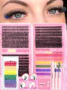600Pcs Individual False Eyelash Clusters, Large Capacity, 9-16mm, 30D 40D 50D 30C, Colorful Cat Eye Lashes Available, Natural, Thickened, Volumizing Lashes, Comes With 1 Small Colorful Lash, Perfect For Beginners, Reusable, Ideal For Dinner Parties, Family Gatherings, Parties, Bars, And Dance Outfits - Đen+(Hồng,/cam/vàng/xanh lá/xanh dương/tím) (60 chiếc) - Xem 9