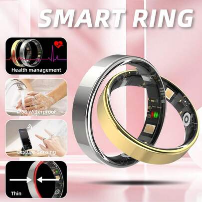 Intelligenter Ring, leicht und bequem, Gesten-Fernbedienung, exquisites schmales Randdesign, unterstützt mehrere Sportmodi, Echtzeit-Aufzeichnung von Sportdaten, IP68 wasserdicht, Fotografie-Steuerung, unisex, geeignet für Android und iOS.