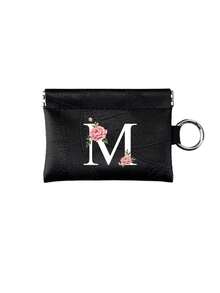 1pc Women's Folding Short Wallet, Black PU Leather With A-Z Pink Peony Letter Decor, Cute Girl Coin Purse, Fashion Ladies Card Holder, Mini Tassel Wallet, Waterproof Portable, Large Capacity, Can Hold Credit Cards, Zipper ID, Cash, Etc. - Multicolor - View 32