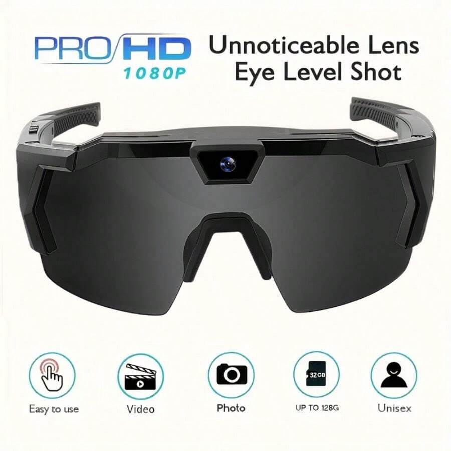 1pc 4K HD Camera Glasses,Video Recording Glasses, UHD Sports Camera, Wearable Body Cam, 2-Hour Recording, Waterproof, For Cycling Motorcycle Car Fishing, Includes 32GB Memory Card