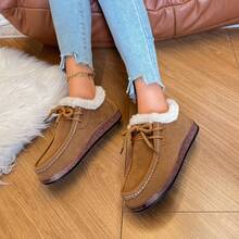 2025 Neue Plateau-Sohle mit rundem Zehenbereich, Retro-Keilabsatz, modische vielseitige Plattform-Winterstiefel mit Schnürung, flauschiger Kante, bequem und ermüdungsarm, Schlupf-On Schuhe für Frauen - Khaki - Übersicht 11