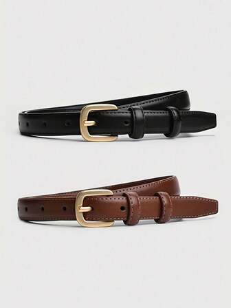 1/2pcs Women's Tight Waistband, Leather Solid Color Waistband With Gold Needle Buckle, Slim Fit Waistband For Jeans And Pants, Fashionable Design