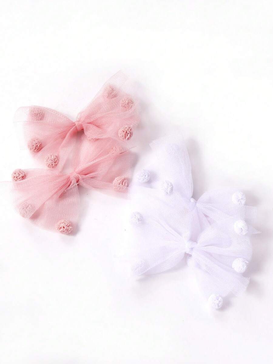 4pcs Ins Style Cute Big Bow Mesh Hairpin Fluffy Ball Hair Clip, Claw Clips, Hair Claws, Hair Slide, Hair Barrettes