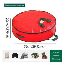 1pc Christmas Tree Storage Bag, Red Transparent Bag, Flower Wreath Circular Gift Storage Bag, Zipper Hand-Held Christmas Gift Dustproof Storage, Transparent Christmas Flower Wreath Storage Bag, Storage Hanging Bag Storage Bag, Multifunctional Miscellaneous Circular Storage Bag, Large Capacity Zipper Dustproof Christmas Gift Sorting Bag - Multicolor - View 7