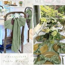 6/12 Pack Sage Green Cheesecloth Table Runner 17 X 108 Inch Gauze Table Runner Fabric Semi Sheer Cheese Cloth Table Decoration Bulk For Rustic Romantic Wedding Shower Table Decoration - Green - View 3
