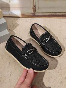 Giày lười đen cho bé trai, giày in họa tiết thủ công, giày casual phù hợp cho đi học, đi dạo và mặc hàng ngày, rất tuyệt cho mùa xuân. - màu đen - Xem 6