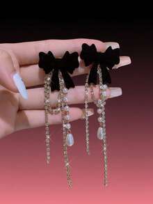 1 Pair Elegant Sweet Cute Bowknot Tassel Earrings, Suitable For Festivals, Parties, Daily Wear, Great Gift For Friends - one-size - View 5