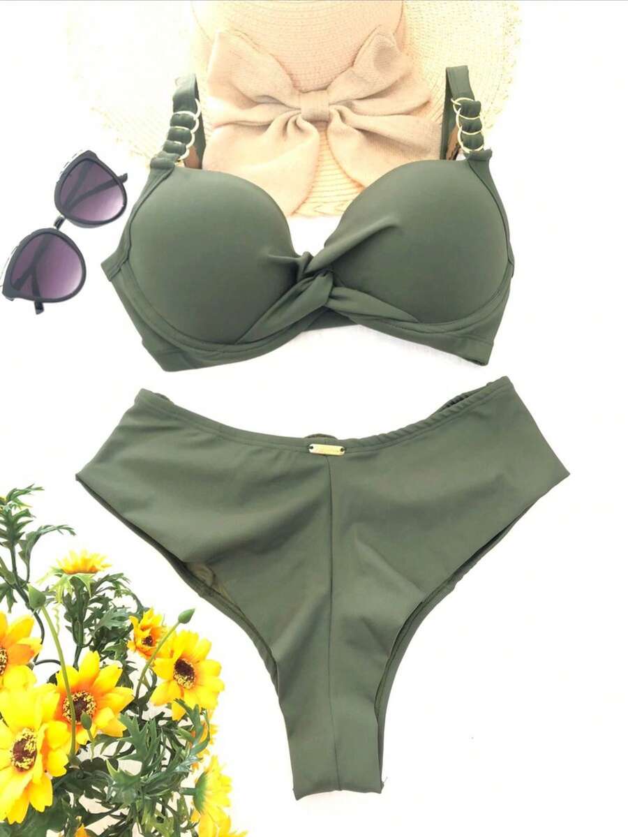 Simple Elegant Woven Twisted Knot Holiday Beach - 軍綠色 - 查看 1